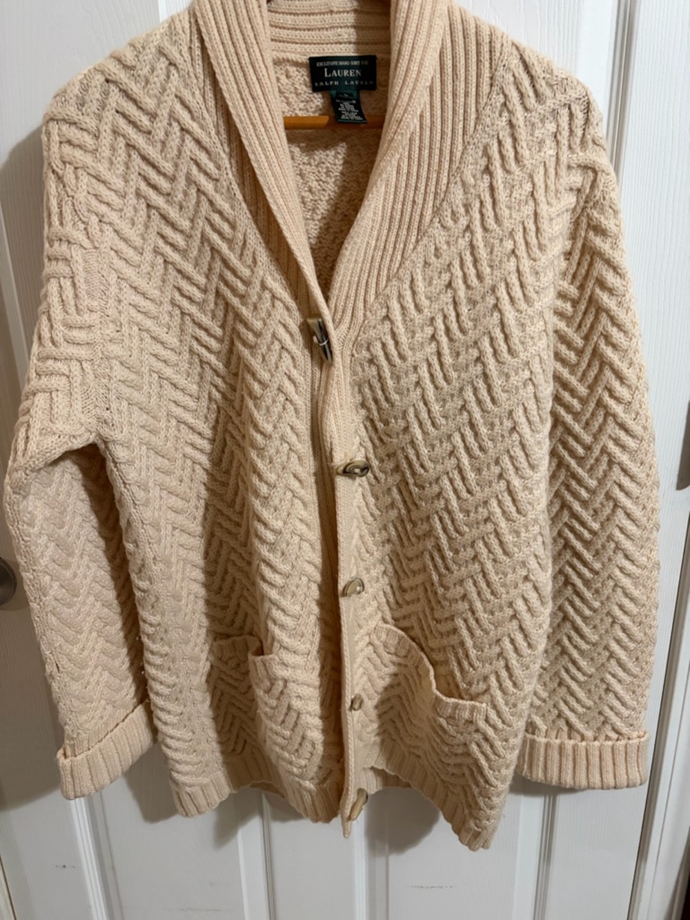 Lauren Ralph Lauren Beige Cable Shawl Collar Cardigan
